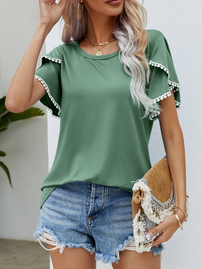 Harper Pom Trim Flutter Sleeve Tee | 6 Colors