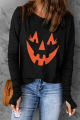 Pumpkin Smiles Long Sleeve Thumbhole Graphic Top