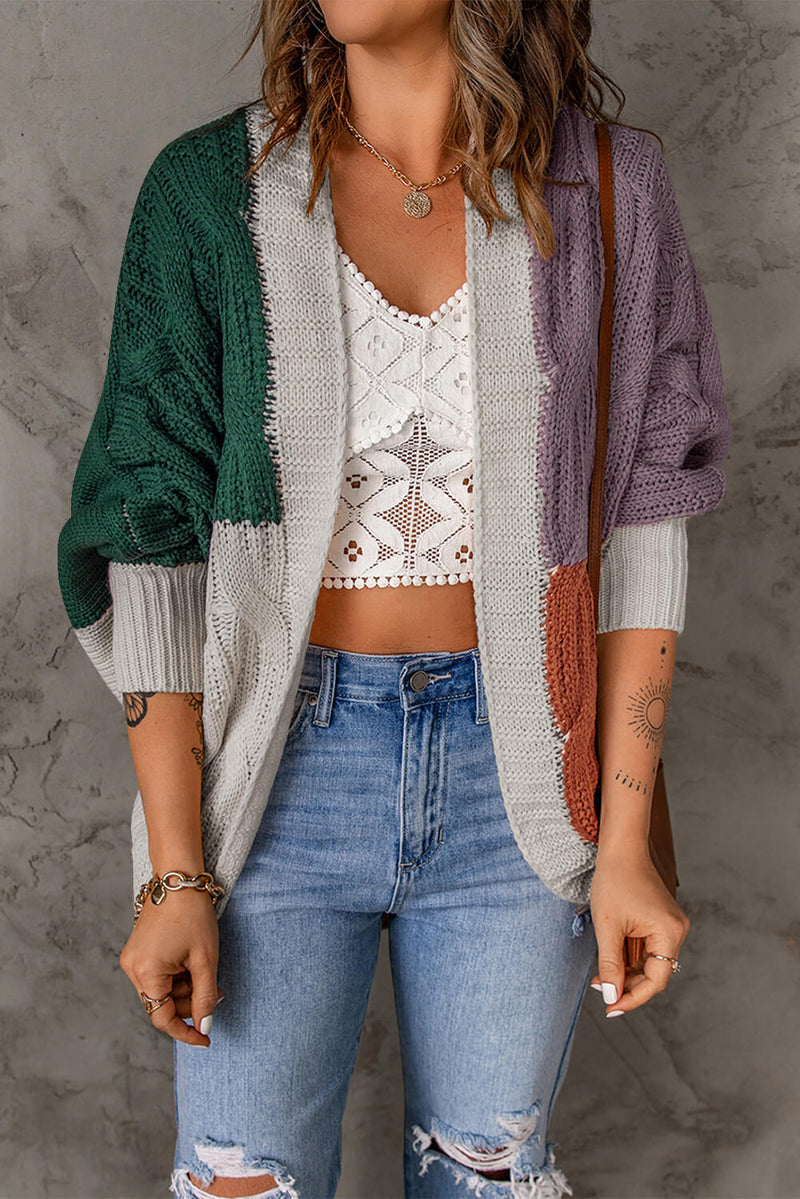 Campbell Cozy Color Block Cable-Knit Batwing Sleeve Cardigan | 4 Colors