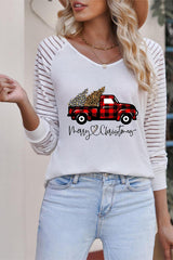 Plaid Christmas Truck and Trees Graphic Top