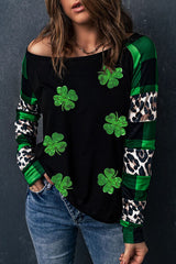 Lucky Clover Sequin Plaid Long Sleeve Shirt