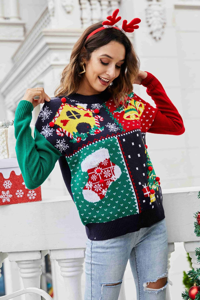 Christmas Favorites Color Block Knit Pullover