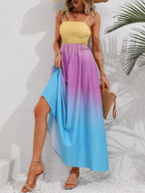 Summer Gradient Tie Shoulder Smocked Maxi Dress