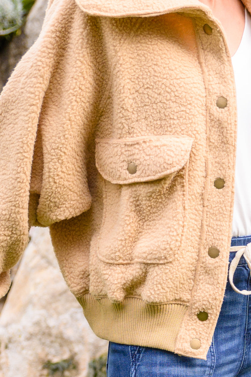 Don't Stress Oversized Collar Sherpa Jacket In Taupe