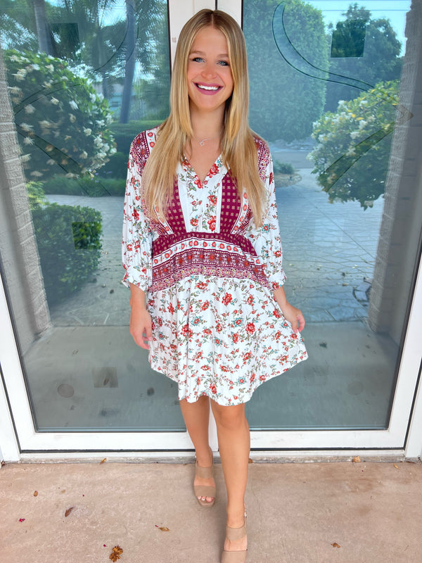 White Birch Boho Beauty Printed Dress