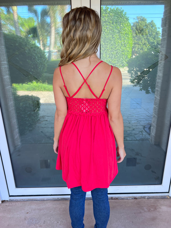 Red Hot Scalloped Lace Bralette Tank