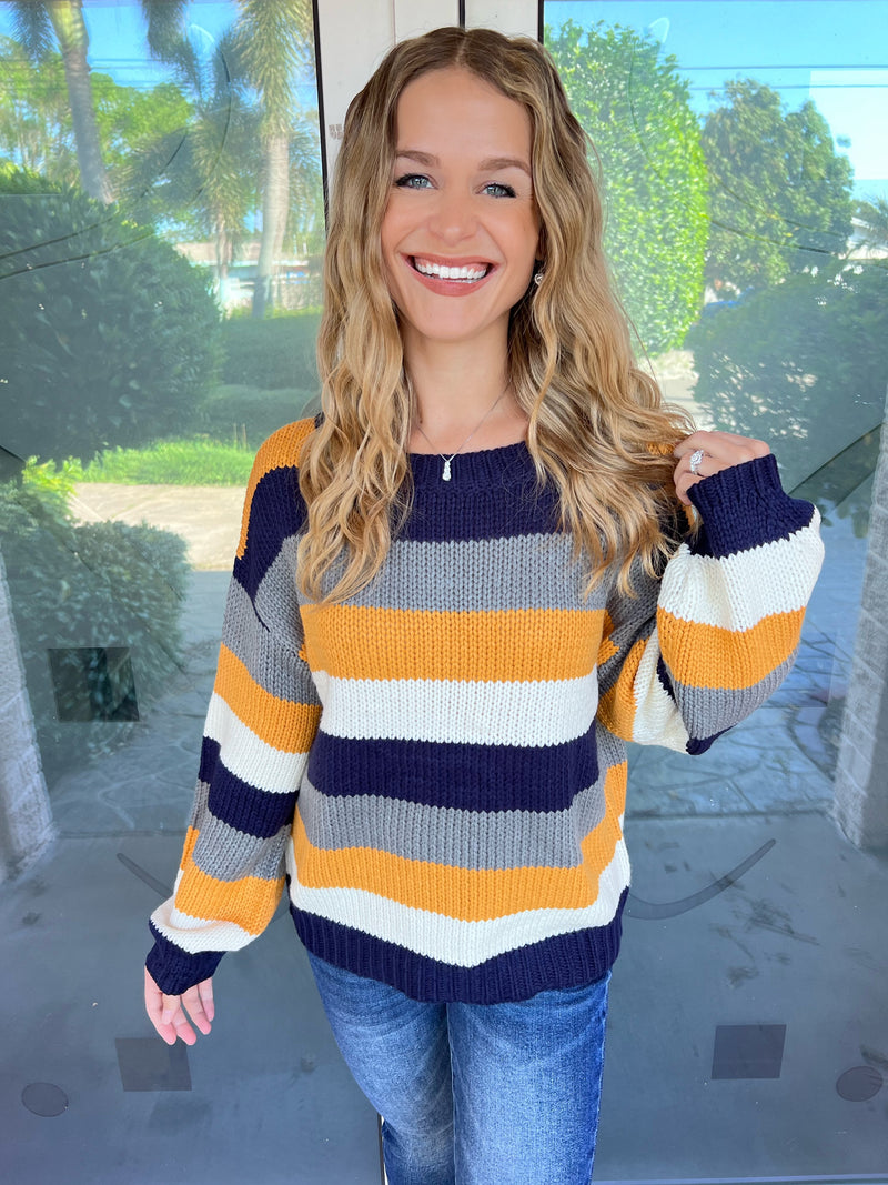 Stacie Striped Dropped Shoulder Knitted Pullover Sweater