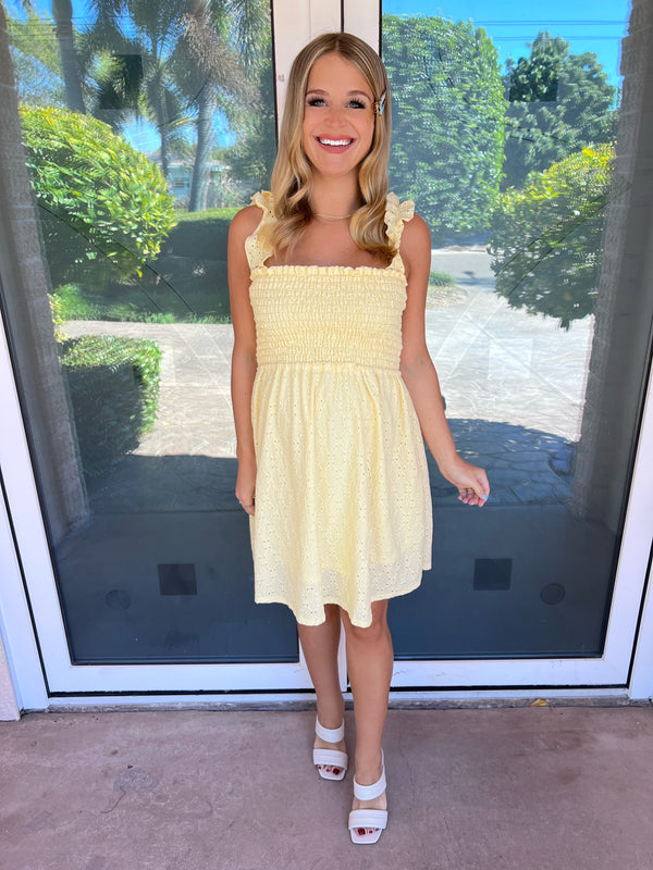 Sunshine Smocked Eyelet Dress