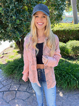 Pink Boho Printed Raw Hem Denim Jacket