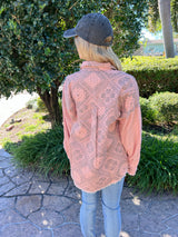 Pink Boho Printed Raw Hem Denim Jacket