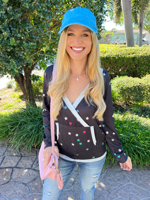 Joelle Multi Star Kangaroo Pocket Hoodie