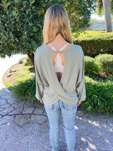 Olive Long Sleeve Knit Open Back Top