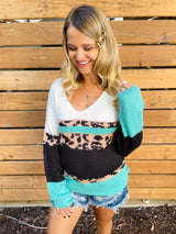 BESTSELLER! Leopard Color Block Rib-Knit Sweater