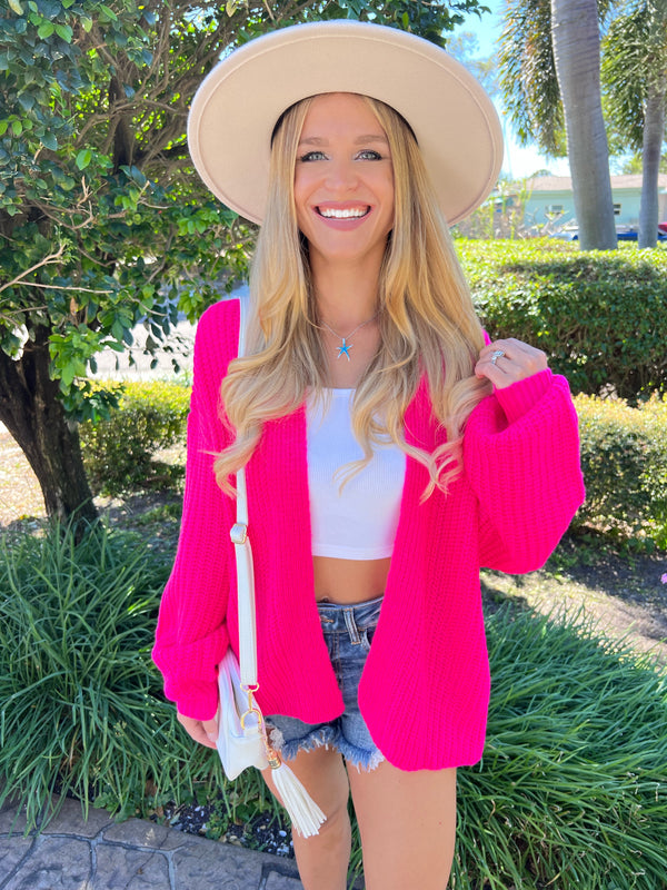 Bold Pink Betty Rib-Knit Cardigan