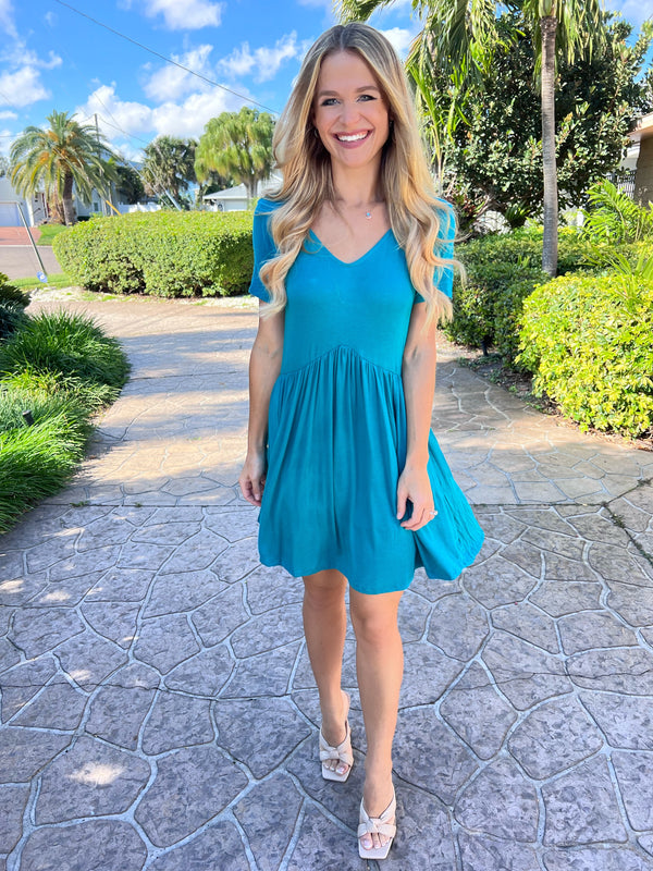 Teagan Teal Romper Skort Dress