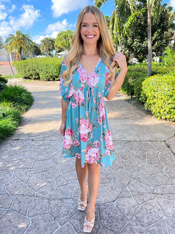 Easy Breezy Beautiful Tiffany Blue Floral Dress