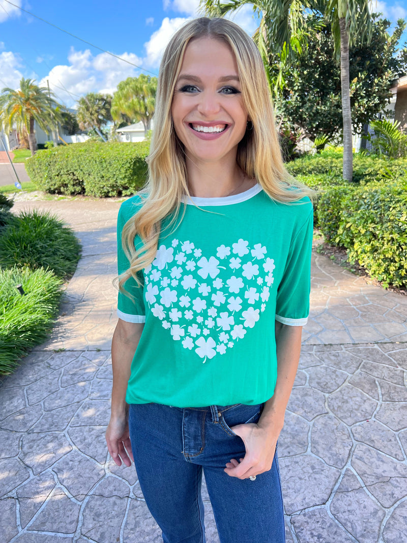 Irish Love Clover Heart Graphic Tee