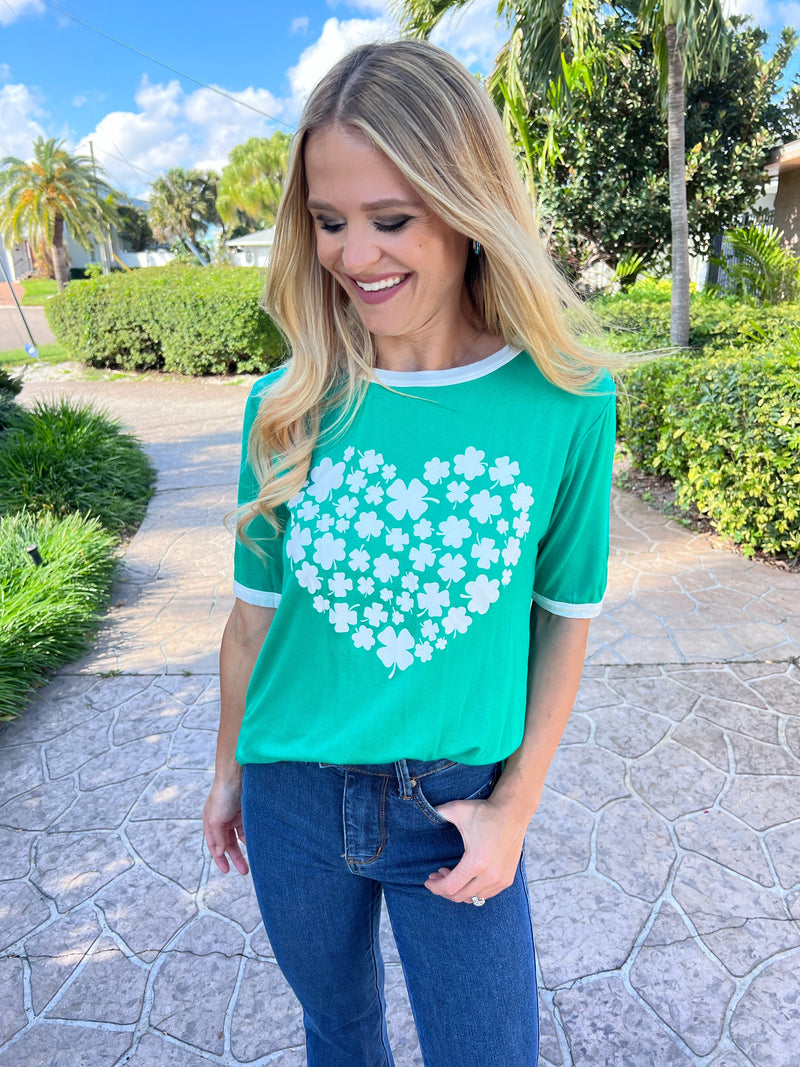 Irish Love Clover Heart Graphic Tee