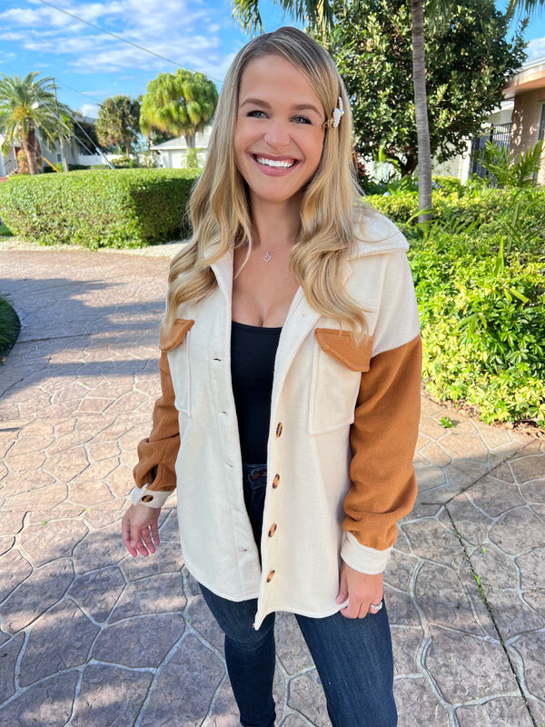 Camryn Contrast Button-Up Fleece Jacket