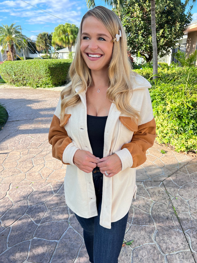 Camryn Contrast Button-Up Fleece Jacket