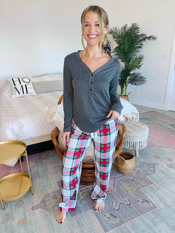 Henley Top and Plaid Pants Lounge / Pajama Set