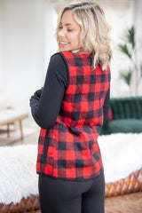 Good Tidings Red Buffalo Plaid Zip Up Vest