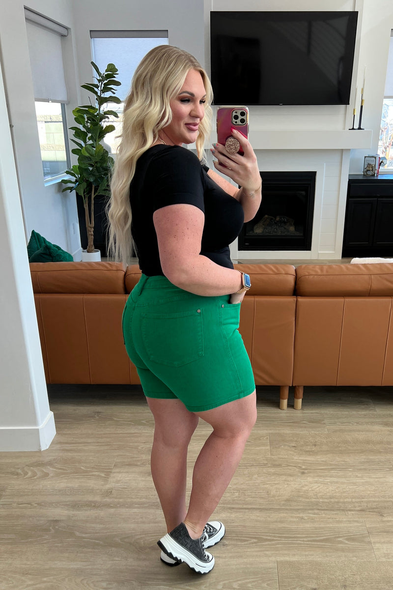 Judy Blue Tummy Control Cuffed Green Shorts