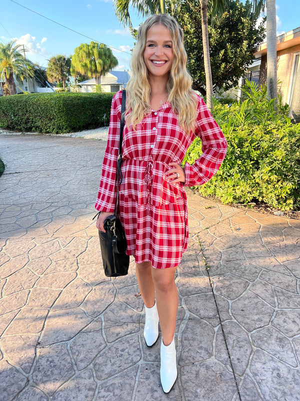 Parker Plaid Drawstring Shirt Dress | 2 COLORS