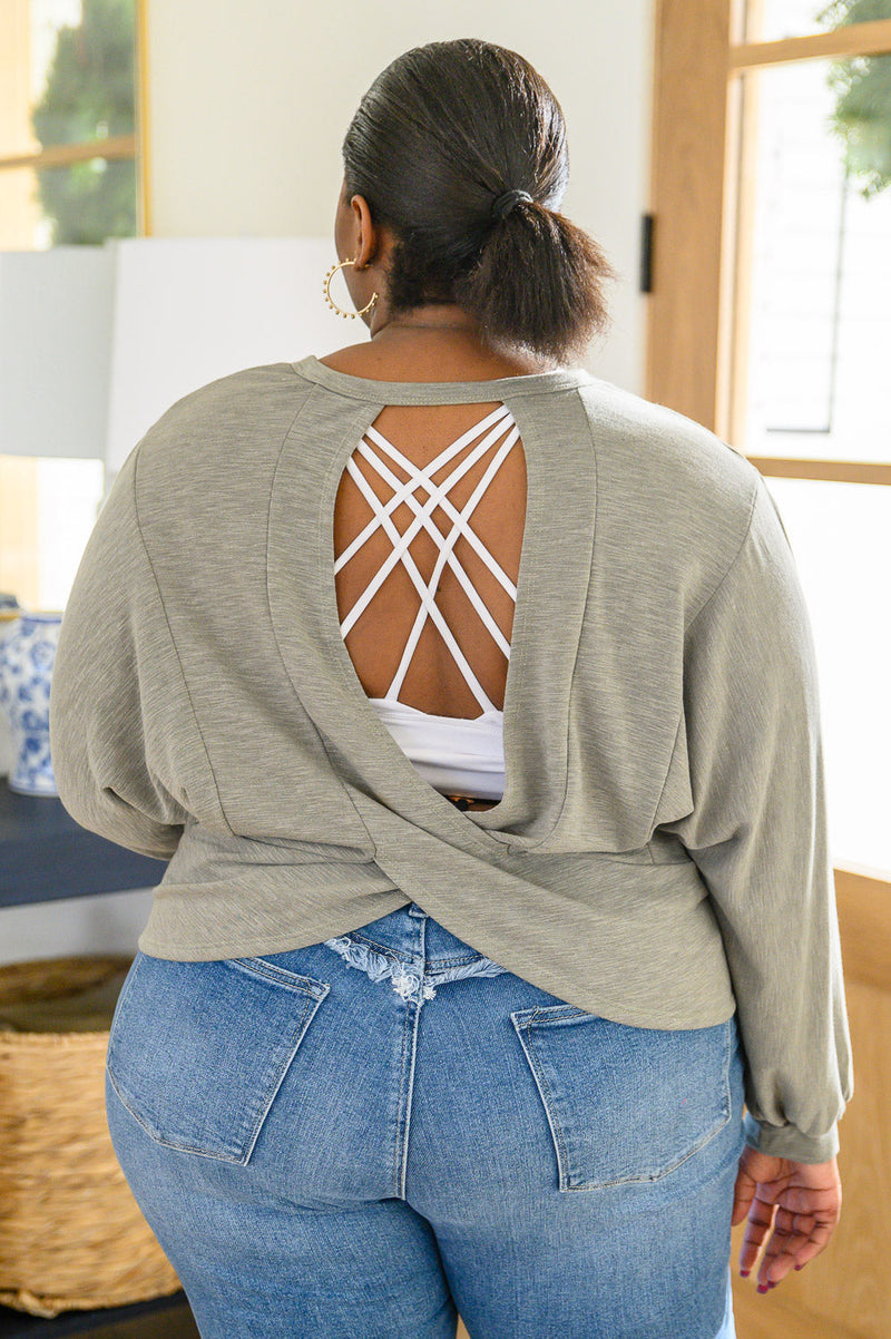 Olive Long Sleeve Knit Open Back Top