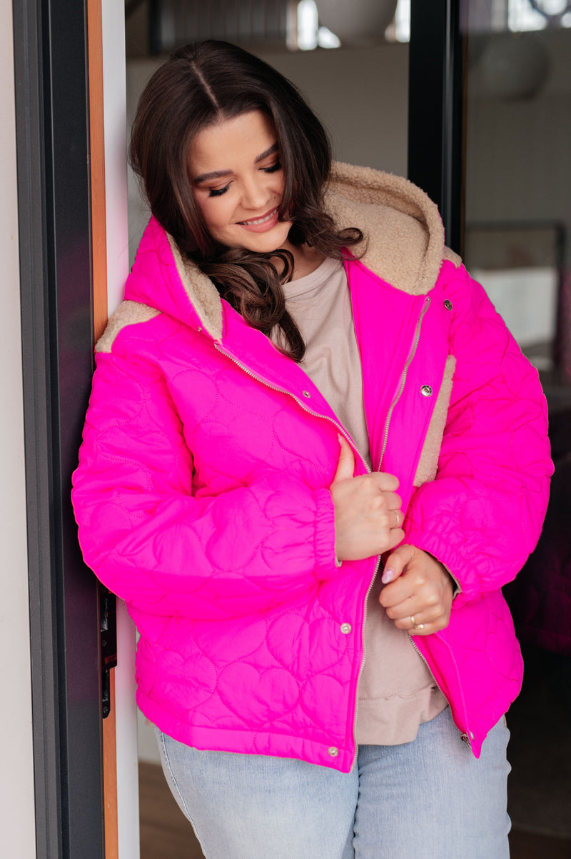 Heart Stitch Pink Puffer Jacket