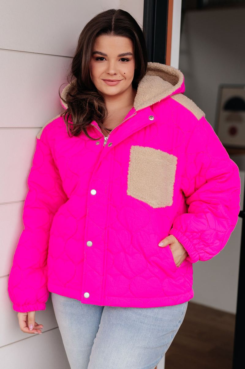 Heart Stitch Pink Puffer Jacket