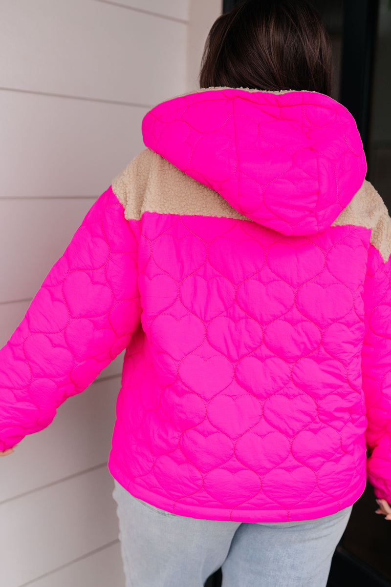 Heart Stitch Pink Puffer Jacket