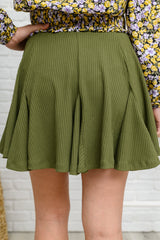 White Birch Flirty Olive Pleated Skort