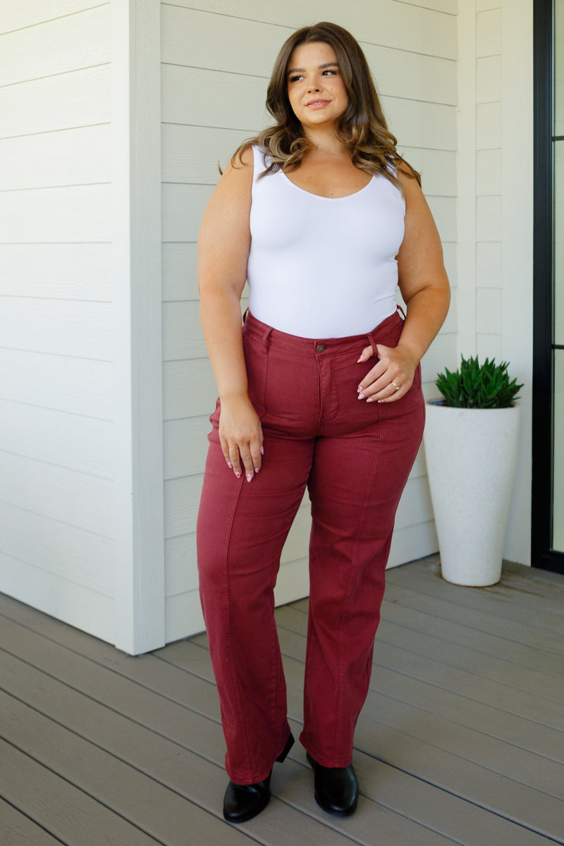 Judy Blue Front Seam Straight Jeans in Burgundy