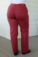 Judy Blue Front Seam Straight Jeans in Burgundy