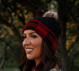 Red Plaid Pom Beanie