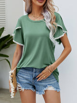 Harper Pom Trim Flutter Sleeve Tee | 6 Colors