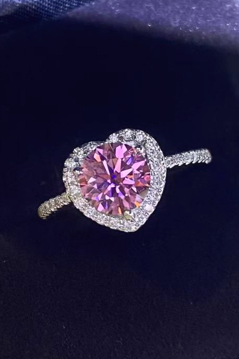 Unique 1 Carat Pink Moissanite Heart Ring