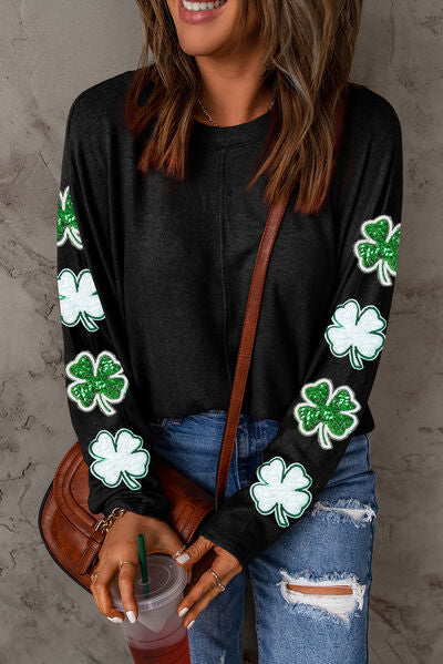 Lucky Clover Sequin Sleeve Sweatshirt