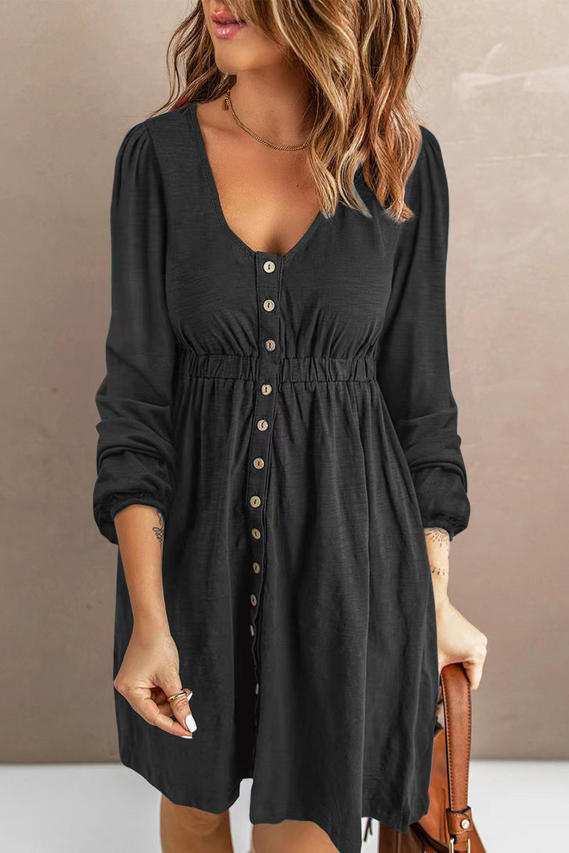 Empire Waist Button Down Long Sleeve Pocket Dress | 4 COLORS!