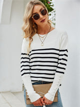 Skylar Striped Decorative Button Knit Top | 3 COLORS