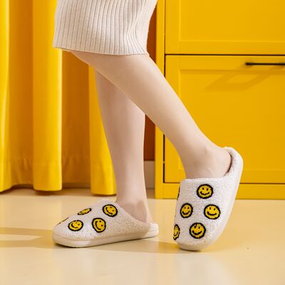 Smiley Face Slippers - White Multi