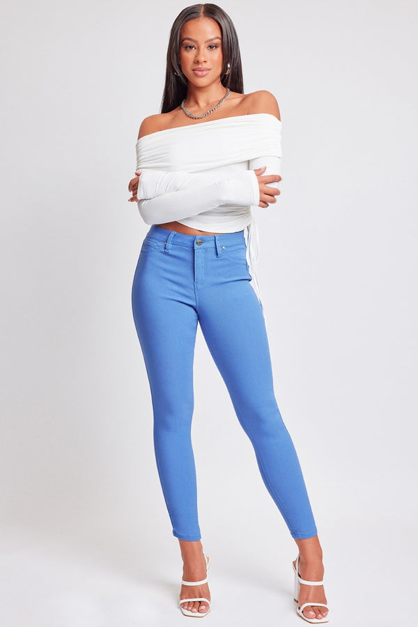 Blue Super Stretchy Mid Rise Skinny Jeans