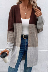 Cozy Color Block Rib-Knit Longline Cardigan