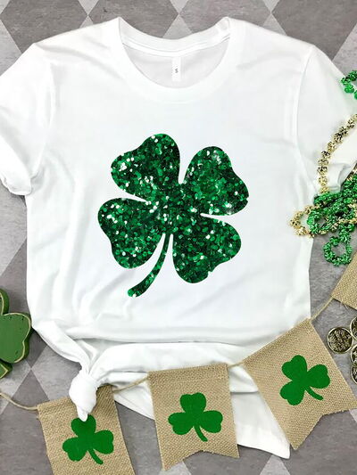 Sequin Clover Round Neck T-Shirt: 3 Colors