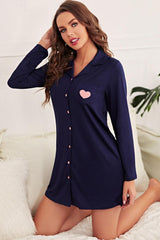 Navy Button Down Nightgown Sleep Dress