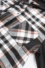 Plaid Contrast Drawstring Button Front Hoodie