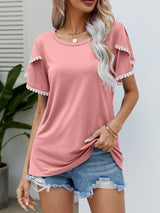 Harper Pom Trim Flutter Sleeve Tee | 6 Colors