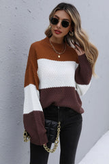 Autumn Mood Color Block Long Sleeve Sweater