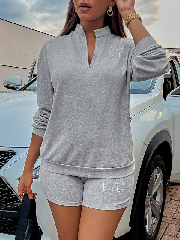 BE KIND Graphic Notched Sweatshirt & Shorts Set | 3 COLORS